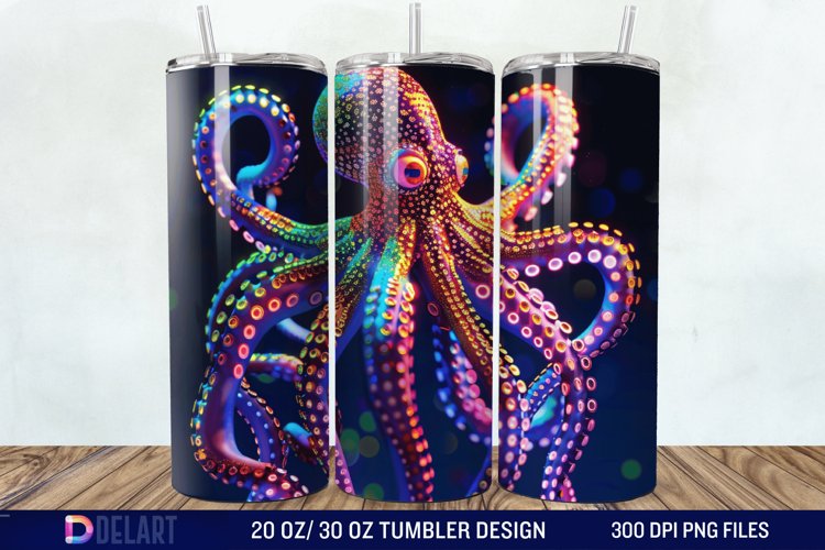 3D Octopus Neon Tumbler Wrap