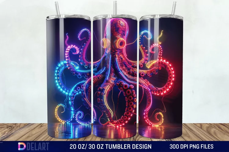 3D Octopus Neon Tumbler Wrap