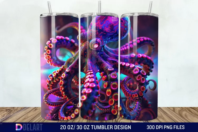 3D Octopus Neon Tumbler Wrap