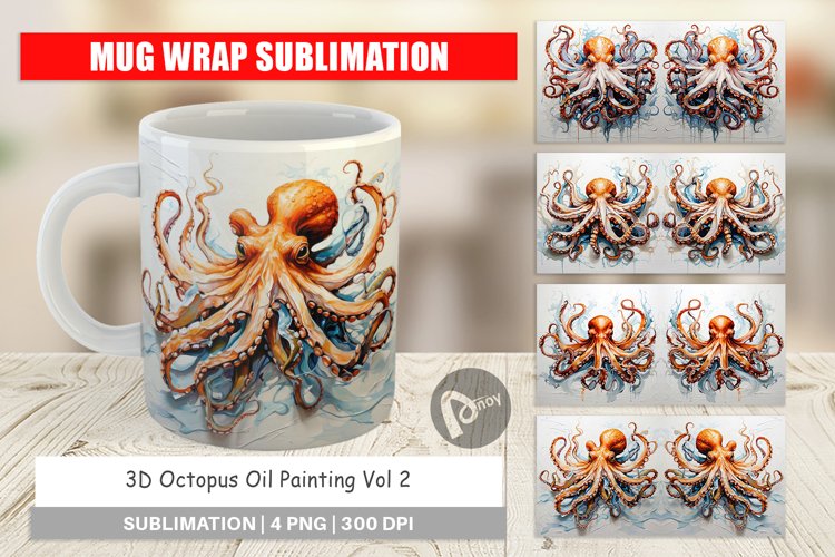Mug Wrap Design 3D Octopus Painting