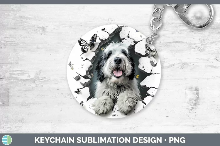 3D Old English Sheepdog Keychain | Sublimation Keyring Desig