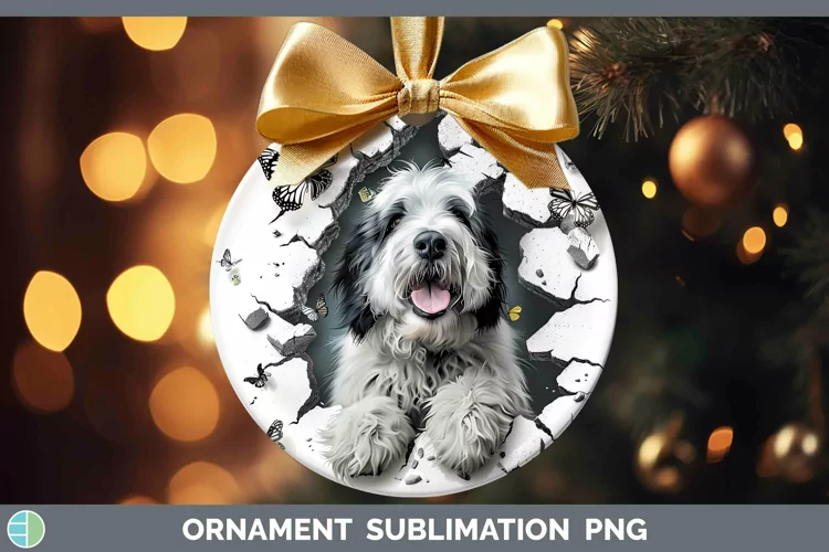 3D Old English Sheepdog Ornament | Sublimation Bauble Design