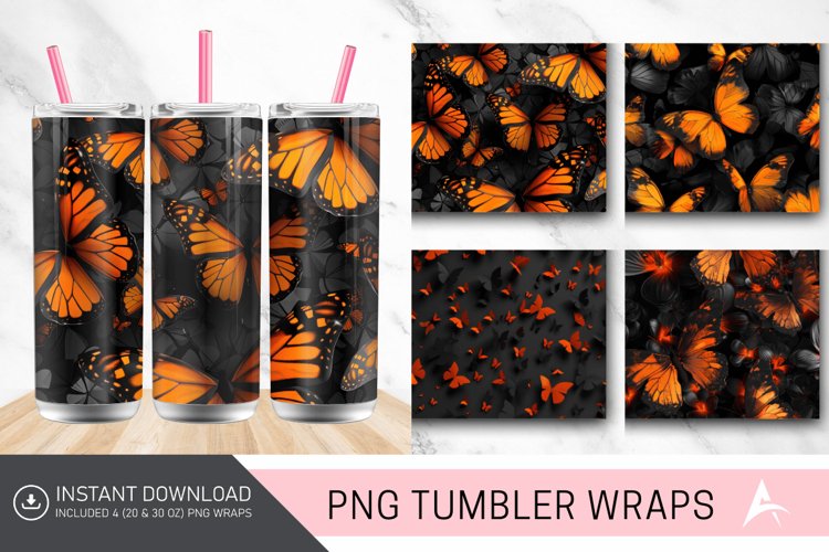 3D Orange Black Butterflies Tumbler Wrap example image 1