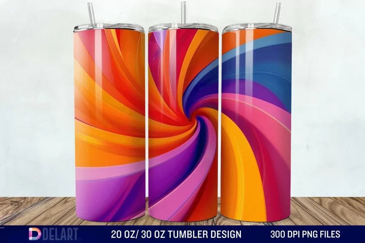 3D Orange Yellow Red Blue Purple Tumbler Wrap
