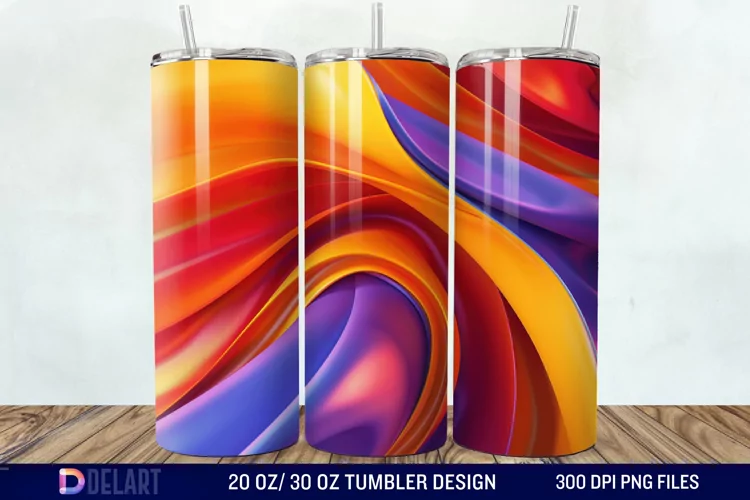 3D Orange Yellow Red Blue Purple Tumbler Wrap