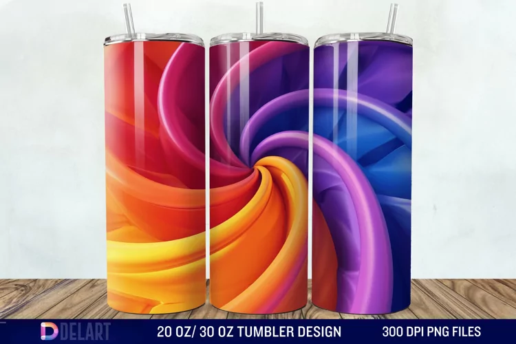 3D Orange Yellow Red Blue Purple Tumbler Wrap