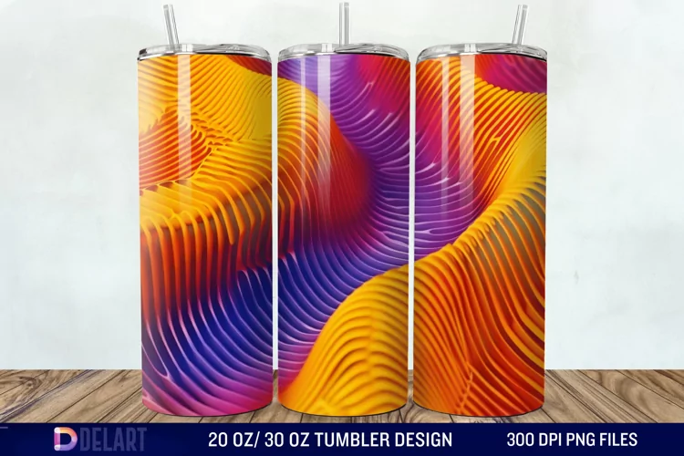 3D Orange Yellow Red Blue Purple Tumbler Wrap