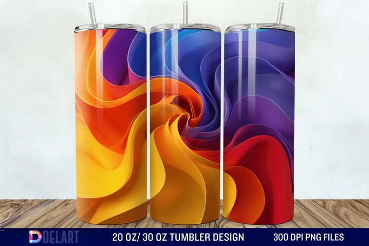 3D Orange Yellow Red Blue Purple Tumbler Wrap