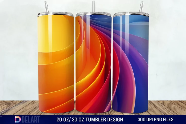 3D Orange Yellow Red Blue Purple Tumbler Wrap