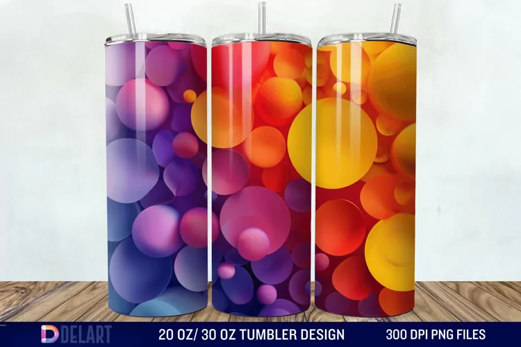 3D Orange Yellow Red Blue Purple Tumbler Wrap