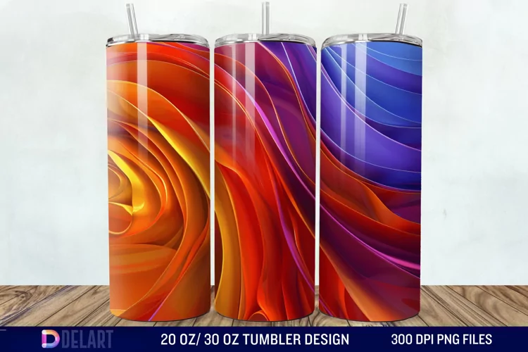 3D Orange Yellow Red Blue Purple Tumbler Wrap