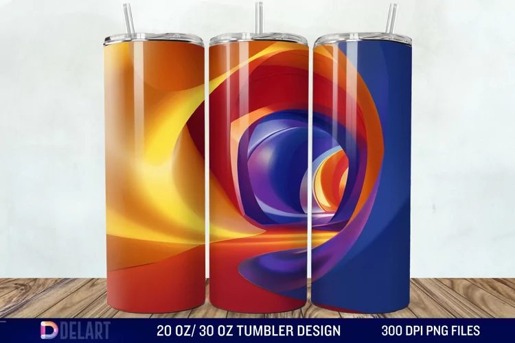 3D Orange Yellow Red Blue Purple Tumbler Wrap