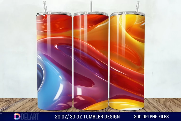 3D Orange Yellow Red Blue Purple Tumbler Wrap
