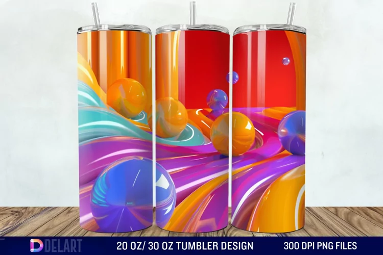 3D Orange Yellow Red Blue Purple Tumbler Wrap