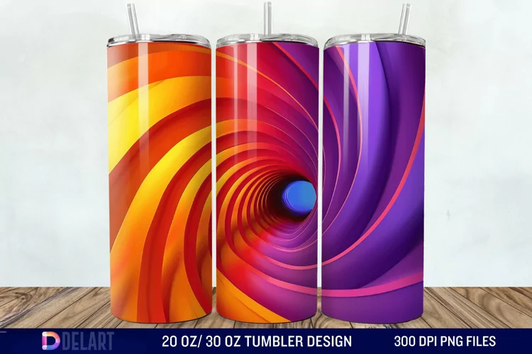 3D Orange Yellow Red Blue Purple Tumbler Wrap