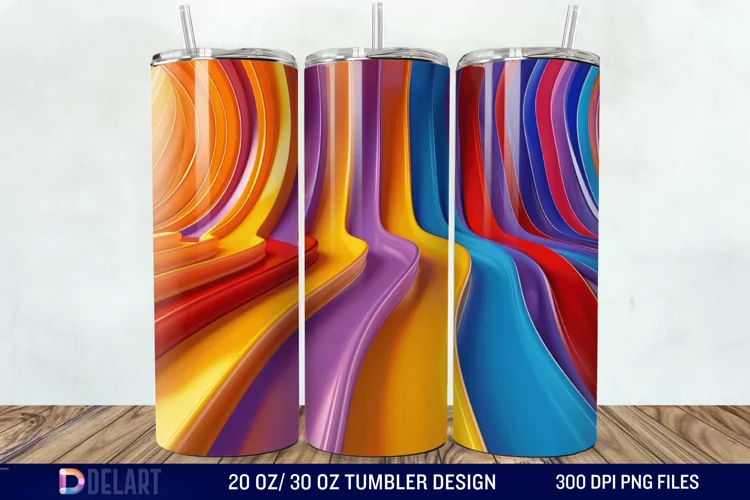 3D Orange Yellow Red Blue Purple Tumbler Wrap