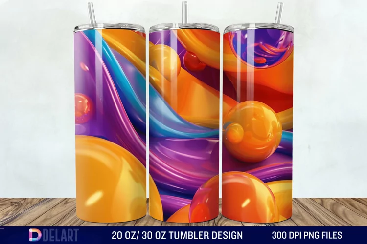 3D Orange Yellow Red Blue Purple Tumbler Wrap