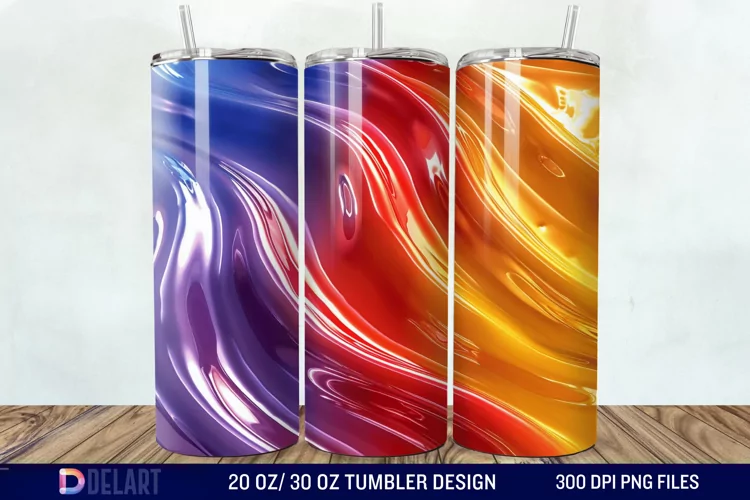 3D Orange Yellow Red Blue Purple Tumbler Wrap