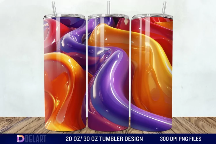 3D Orange Yellow Red Blue Purple Tumbler Wrap