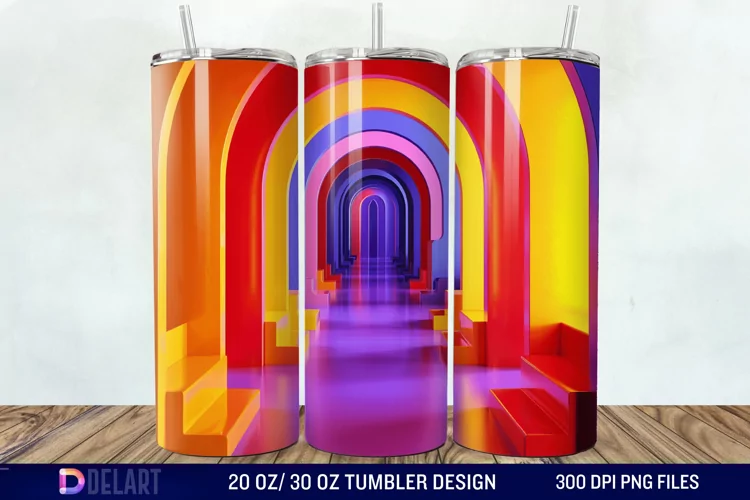 3D Orange Yellow Red Blue Purple Tumbler Wrap