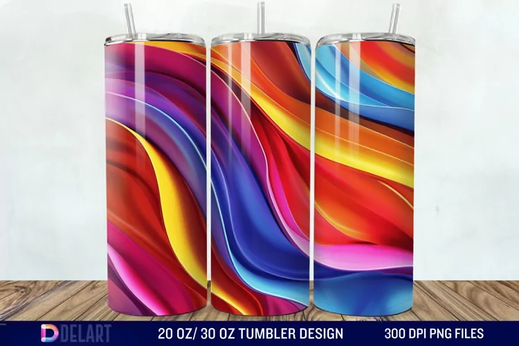 3D Orange Yellow Red Blue Purple Tumbler Wrap