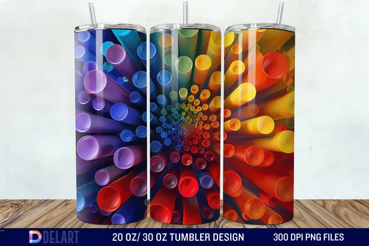 3D Orange Yellow Red Blue Purple Tumbler Wrap
