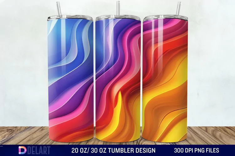 3D Orange Yellow Red Blue Purple Tumbler Wrap