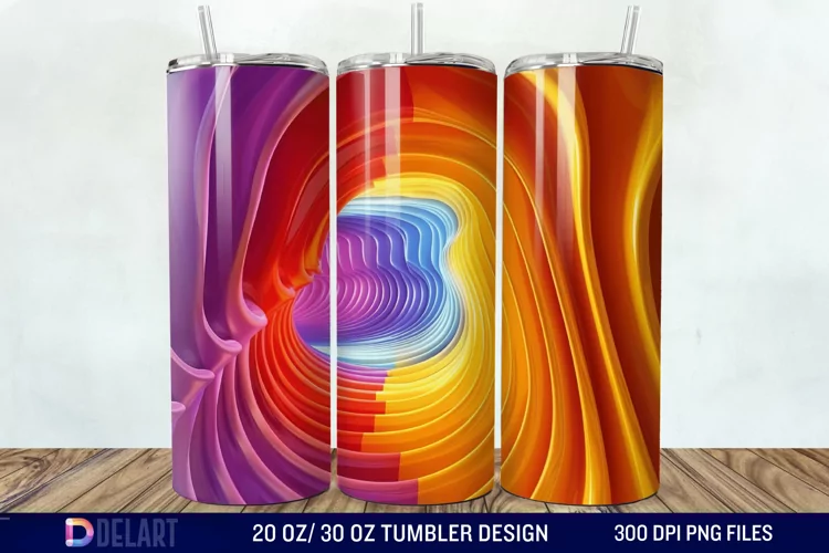 3D Orange Yellow Red Blue Purple Tumbler Wrap
