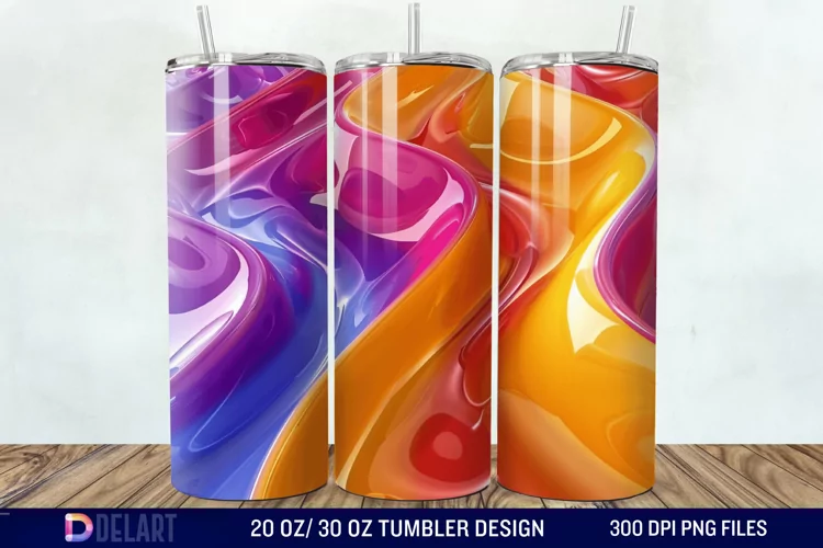 3D Orange Yellow Red Blue Purple Tumbler Wrap