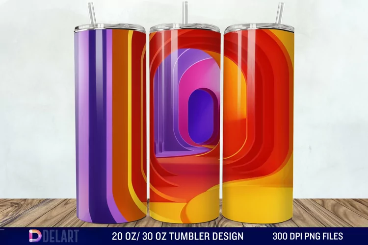 3D Orange Yellow Red Blue Purple Tumbler Wrap