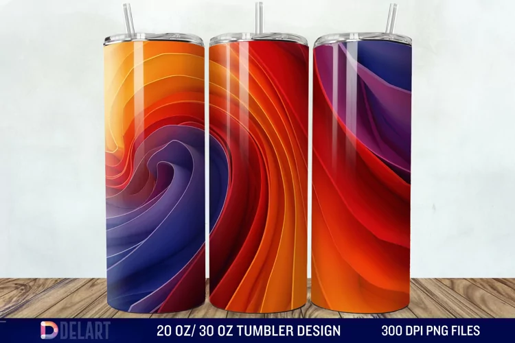 3D Orange Yellow Red Blue Purple Tumbler Wrap