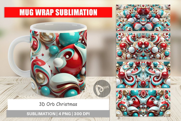 Mug Wrap Design 3D Orb Christmas