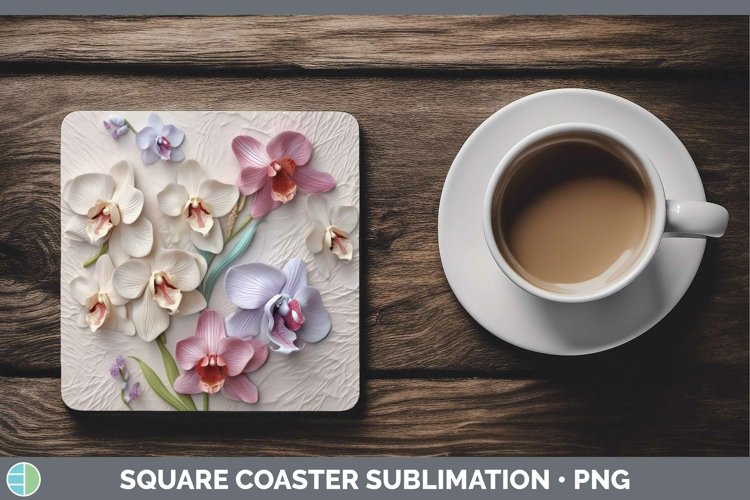3D Orchid Square Coaster | Sublimation Coaster Designs