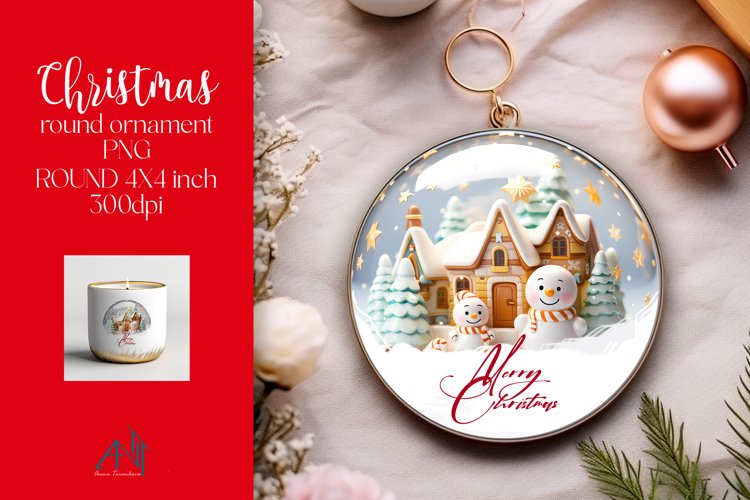 3d Christmas Round Ornament Sublimation PNG