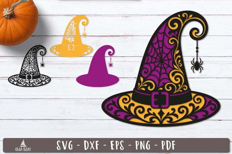 3d Ornate Witch Hat Halloween Layered SVG design