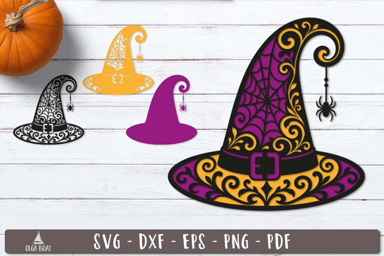 3d Ornate Witch Hat Halloween Layered SVG design