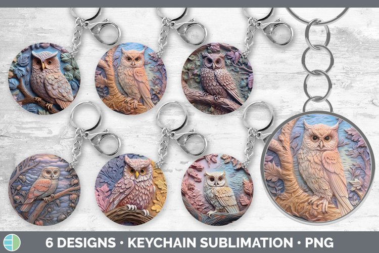 Bundle of six Sculpture Owls Keychain designs.