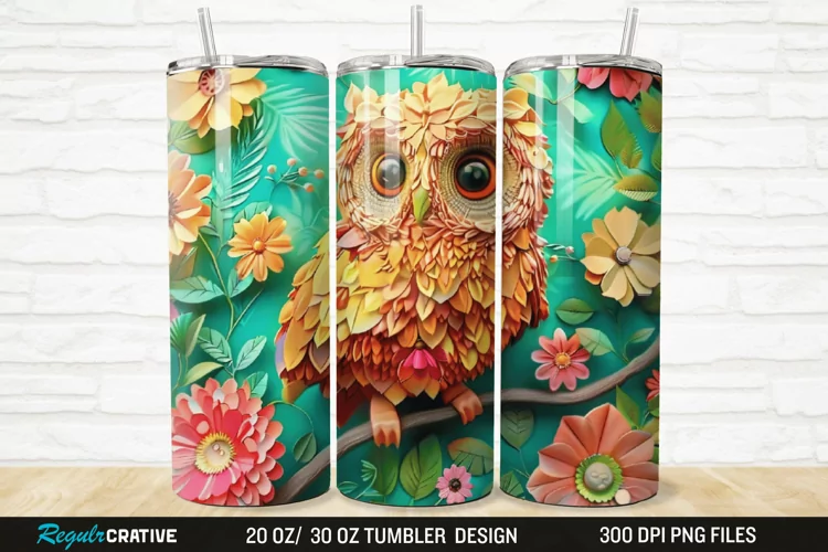 3D Owl Flower 20/30oz Skinny Tumbler