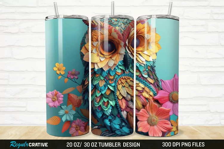 3D Owl Flower 20/30oz Skinny Tumbler