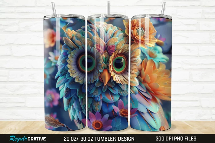 3D Owl Flower 20/30oz Skinny Tumbler