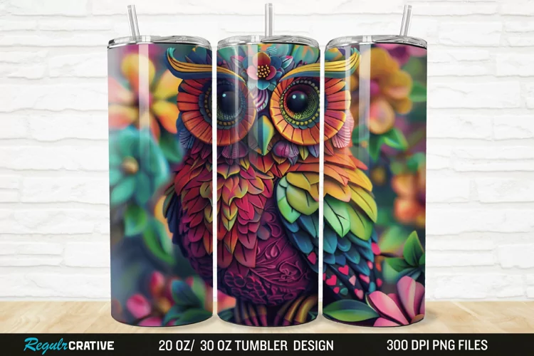 3D Owl Flower 20/30oz Skinny Tumbler