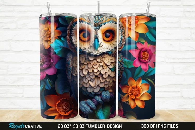 3D Owl Flower 20/30oz Skinny Tumbler