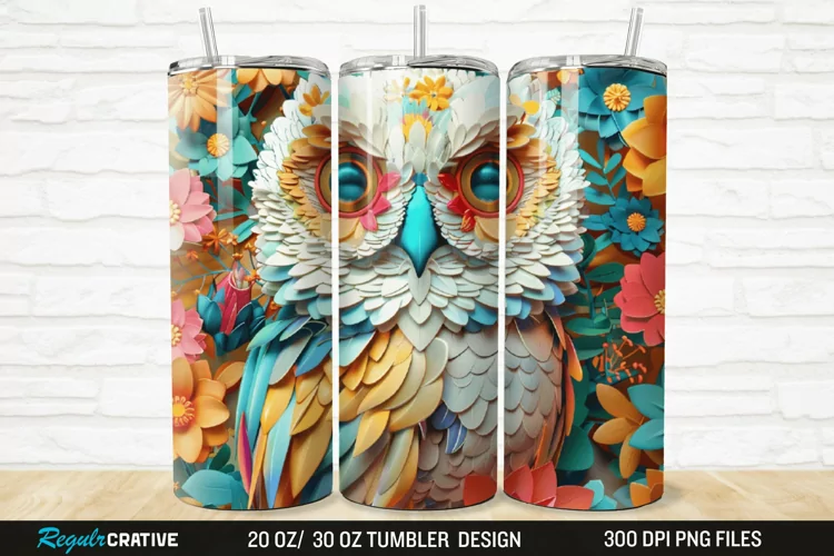 3D Owl Flower 20/30oz Skinny Tumbler