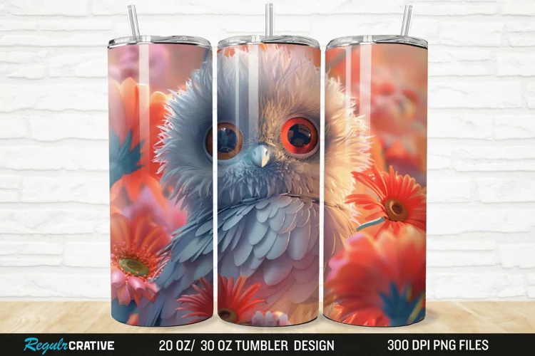 3D Owl Flower 20/30oz Skinny Tumbler