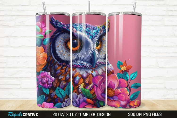 3D Owl Flower 20/30oz Skinny Tumbler
