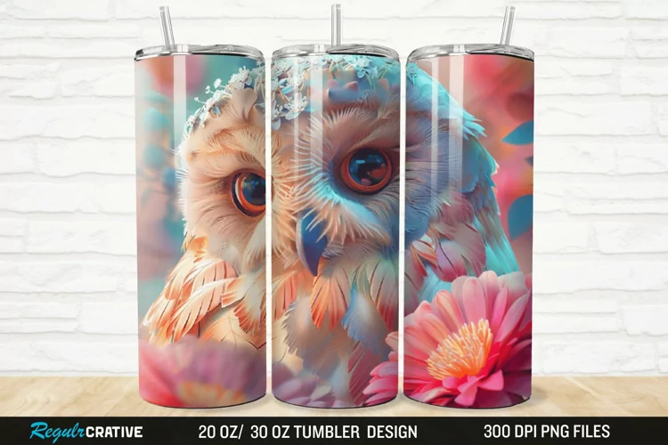 3D Owl Flower 20/30oz Skinny Tumbler