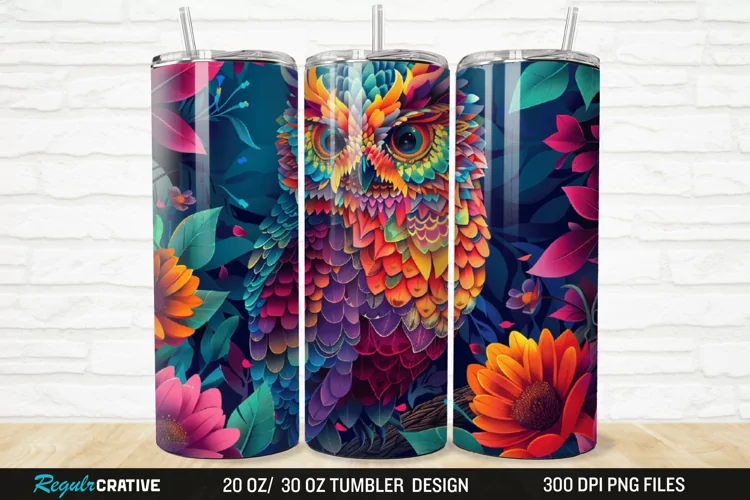 3D Owl Flower 20/30oz Skinny Tumbler