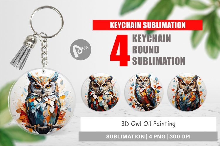 Keychain 3D Owl Painting