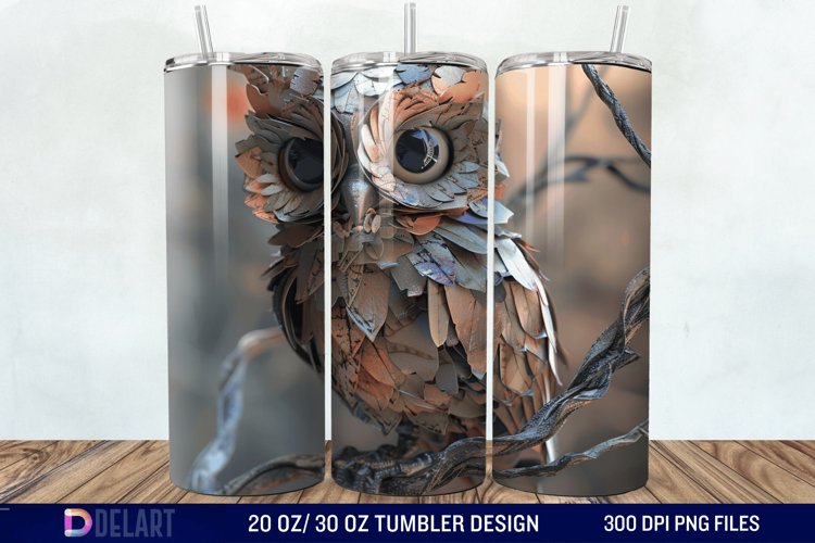 3D Owl Skinny Tumbler Wrap example image 1