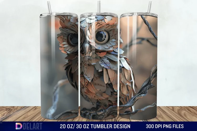 3D Owl Skinny Tumbler Wrap